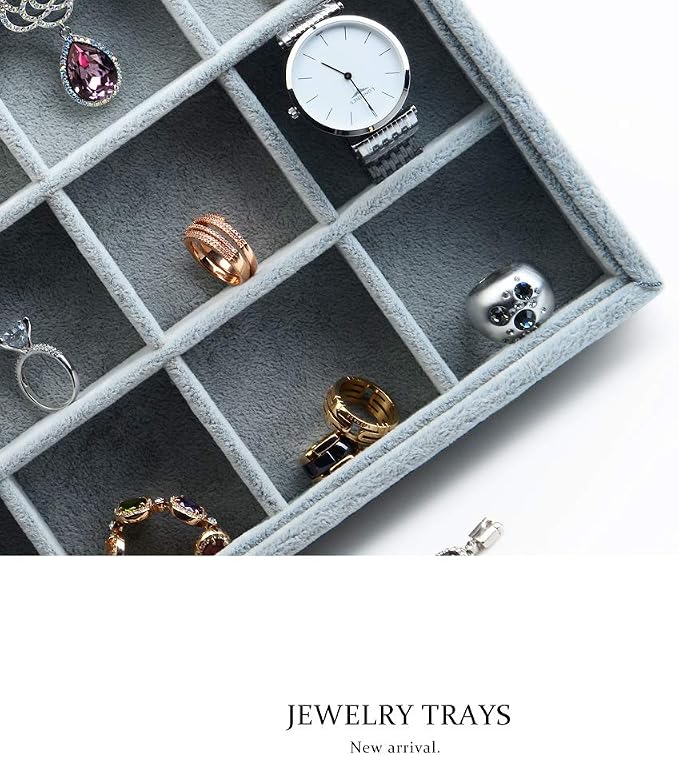 Oirlv 24 Grid Ice Velvet Jewelry Drawer Organizer Tray Stackable Jewelry Trays Removable Dividers for Rings Earring Storage Display - Image 5