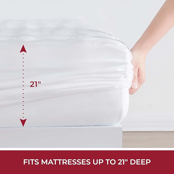 Mellanni Waterproof Mattress Pad - Breathable Bed Protector with 21" Deep Pocket - Ultra-Soft Cover - Highly Absorbent Twin Mattress Topper - Non-Slip Shield (Queen, 21" Deep)