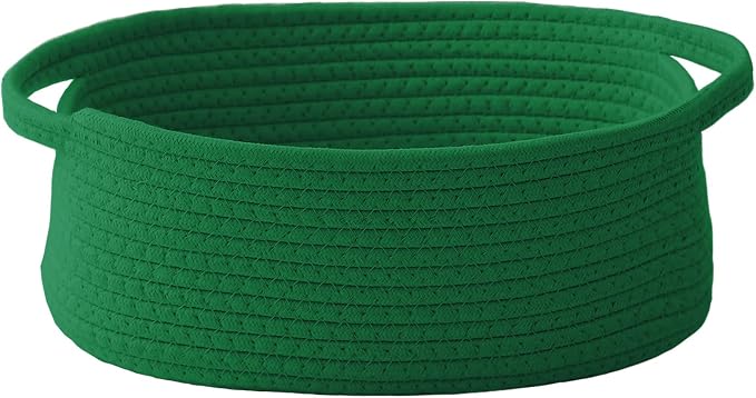 JMvicyroam Woven Basket,Small Rope Storage Bin with Handles & Ribbon Bag, Organizer for Shelves Closets,Gift Basket Empty for Birthday,Books,Dog Toys, Green by JMvicyroam