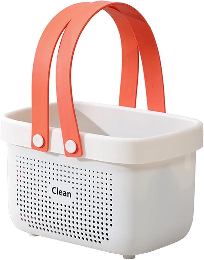 JiatuA Plastic Storage Basket with Handle Portable Shower Caddy Tote Organizer Basket Bin for Bathroom Kitchen Dorm Room Bedroom, Small White by JiatuA