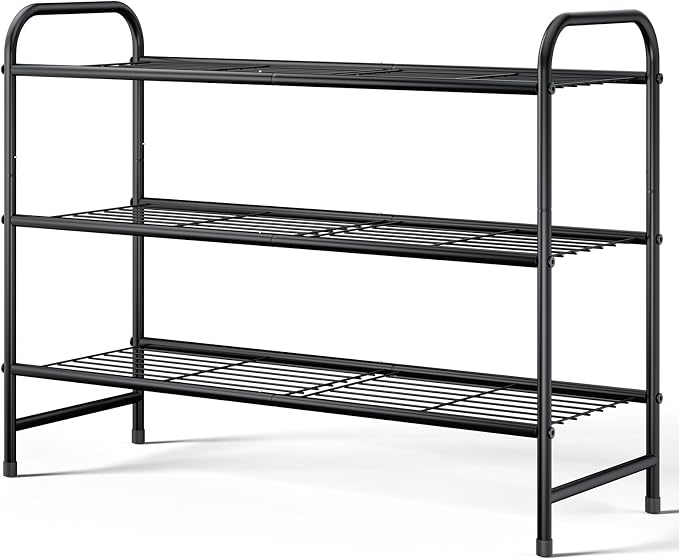 Kitsure Shoe Rack - Stainless Steel Shoe Organizer, Sturdy Shoe Rack for Closet and Front Door Entrance, Free Standing Shoe Shelf, Closet Organizers and Storage, 25.6" Wide - 3 Tier, Black by Kitsure