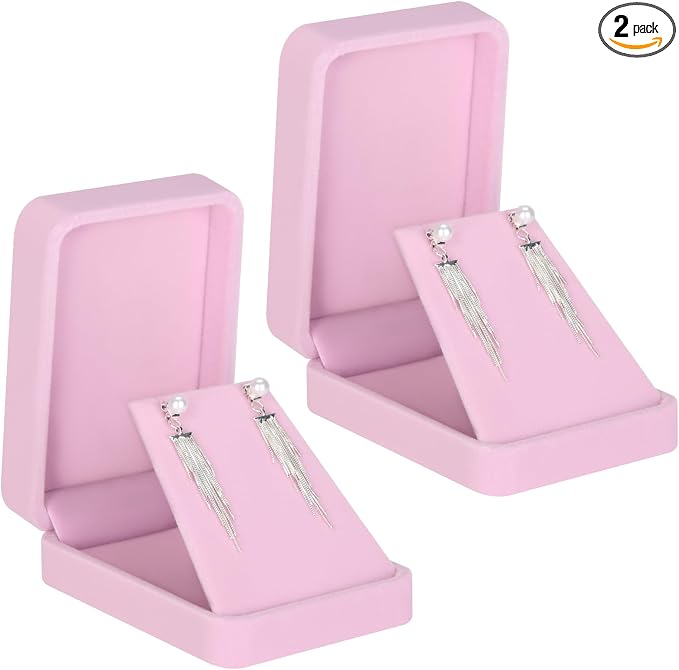 LETURE 2 Pieces Velvet Jewelry Gift Boxes for Necklace Pendant Earring Bracelet, Small Jewelry Storage Display Case for Christmas Wedding Engagement Birthday Anniversary (Pink) by LETURE