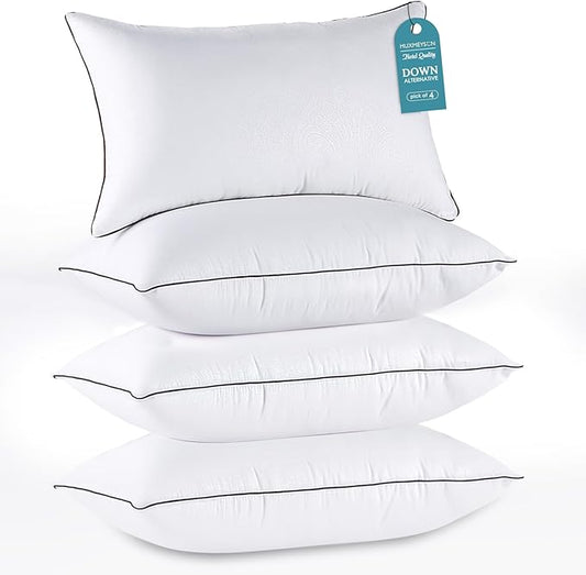HUXMEYSON Pillows Queen Size Set of 4, Luxury Hotel Bed Pillows Set with Down Alternative Filling for Side and Back Sleepers