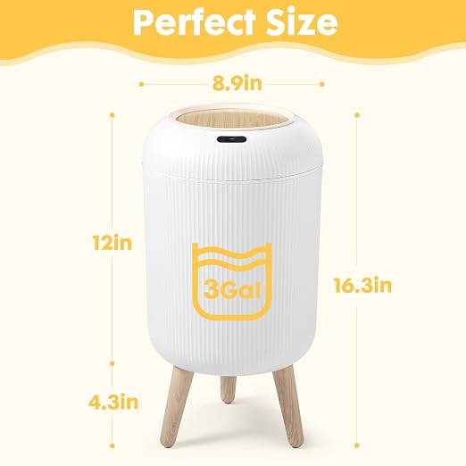 Automatic Motion Sensor Bathroom Trash Can with Lid, 3 Gallon / 11L Touchless Trash Garbage Bin with Removable Legs for Kitchen, Bedroom, Office, Small Trash Cans Trashcan Wastebasket-White - Image 3