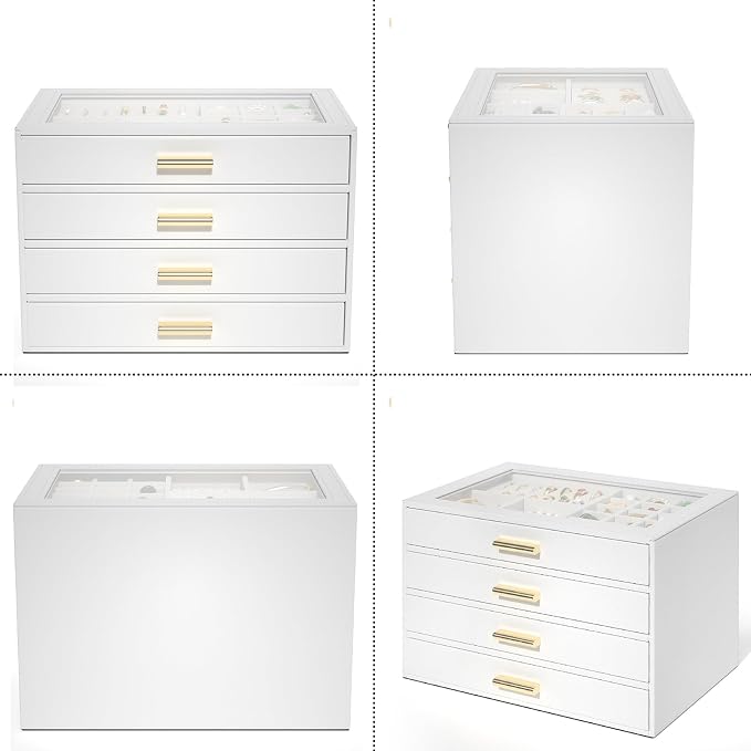 AKOZLIN Jewelry Box with Clear Lid Functional Leather Jewelry Storage Organizer Case 4 Drawers for Women Girls Necklace Ring Bracelet Earring - Image 6