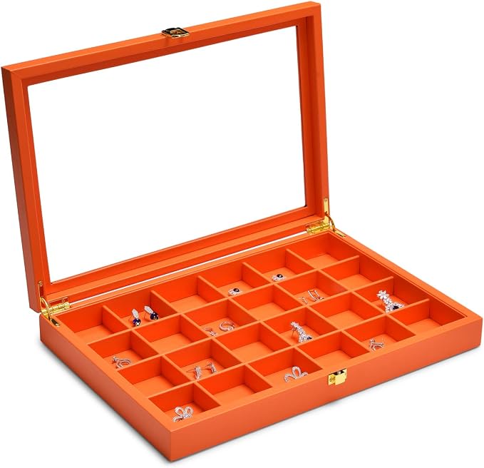 Oirlv 24 Grid Premium Leather Jewelry Organizer Tray with Transparent Lid Jewelry Display Case Drawer Insert Rings Earrings Holder - Image 2
