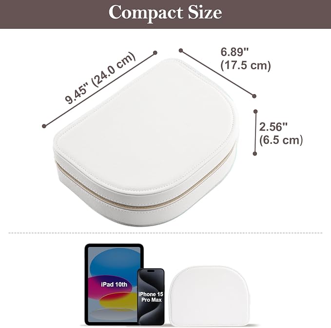 ProCase Travel Size Jewelry Box, Large Portable Seashell-Shaped Jewelry Case, 2 Layer Jewelry Organizer in PU Leather for Women -White - Image 6