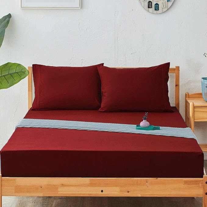 SONORO KATE Bed Sheet Set Super Soft Microfiber 1800 Thread Count Luxury Egyptian Sheets 16-Inch Deep Pocket，Wrinkle and Hypoallergenic-4 Piece (Burgundy, California King)