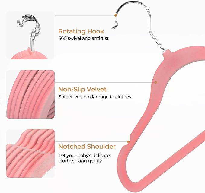 GoodtoU Kids Hangers Velvet 50 Pack 14" - Kids Felt Hangers Non Slip Toddler Hanger Childrens Hanger for Kid - Image 3