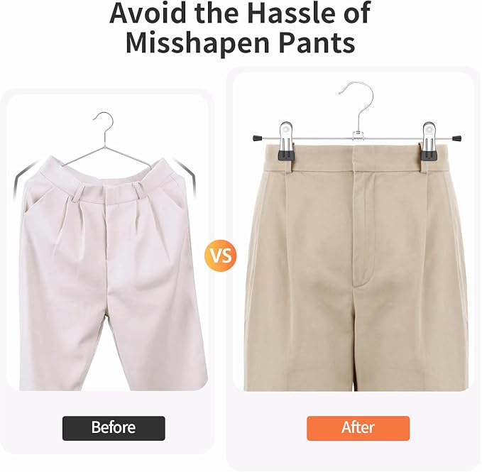 IEOKE Pants Hangers with Clips: 12Pack Skirt Hangers for Women Metal Adjustable Trouser Hangers for Jeans Shorts Dress - Black - Image 2
