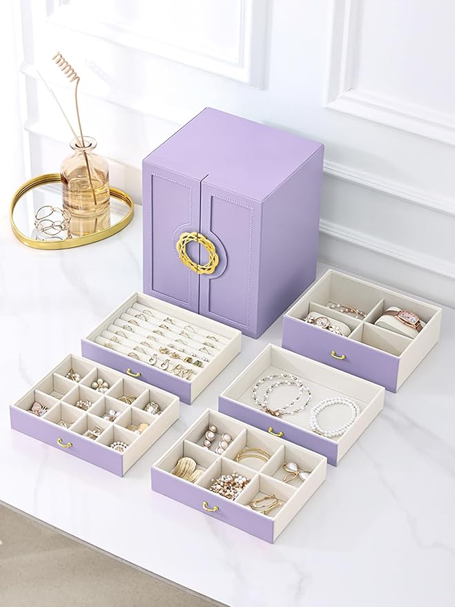 Cute Jewelry Box for Women teen Girls Jewelry Organizer Large Jewelry Organizers and Storage Faux Leather Jewelry Storage Jewlery Box Jewellery Box Joyeros Organizador De Mujer - Image 4