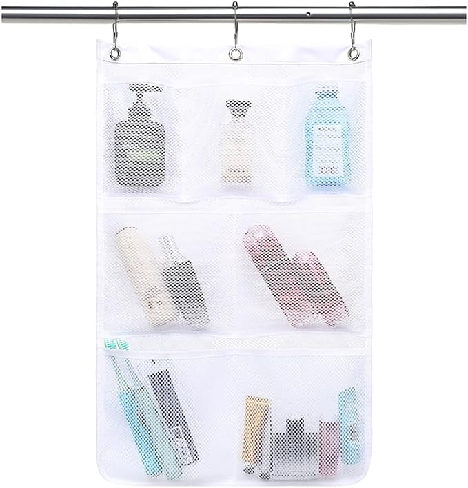 GYEUKHAM Hanging Mesh Shower Caddy for Bathroom - Quick Drying Portable Shower Organizer with Multiple Pockets for Soap,Shampoo and Cruise Ship Essentials Saving Bathroom Storage,White,1 Pack by GYEUKHAM