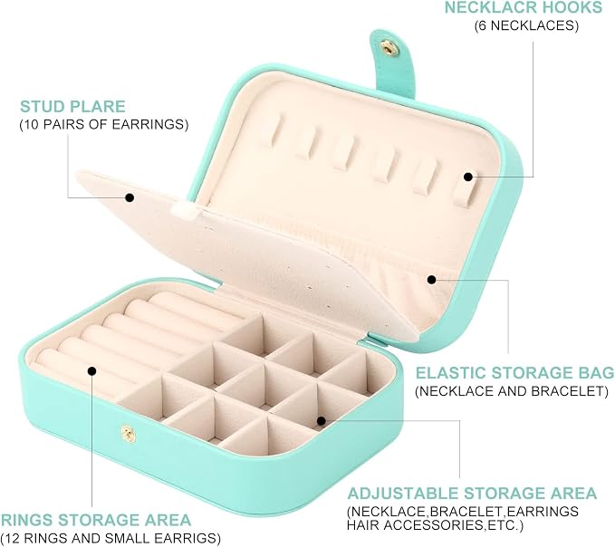 FEISCON Jewelry Box, Travel Jewelry Organizer Case Small Jewelry Storage and Organizers Craft Containers Travel Mini Organizer/GREEN - Image 4
