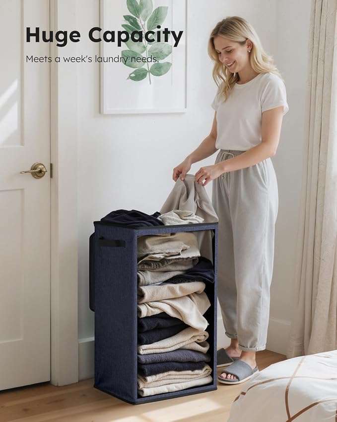 SOLEDI Laundry Hamper with Lid 90L Large & Tall Collapsible Laundry Basket, Clothes Hamper with Bag Removable Easy to Carry, Dirty Hampers for Bedroom, Bathroom, Dorm, College, Navy Blue - Image 3