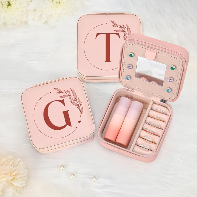 SANDJEST Personalized Jewelry Box, Pink Small Travel Jewelry Box with Initial G, Monogrammed Jewelry Case Organizer for Girls Women Teen, Mini Travel Essentials Gifts for Christmas Birthday - Image 7