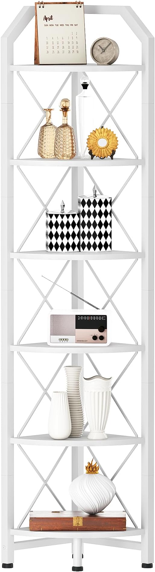 CHOEZON 6-Tier Industrial Corner Shelf, 71.2" Corner Storage Stand, Plant Stand Display Shelf, Corner Bookcase for Bedroom, Living Room, Home Office, White TCJ11WB - Image 8