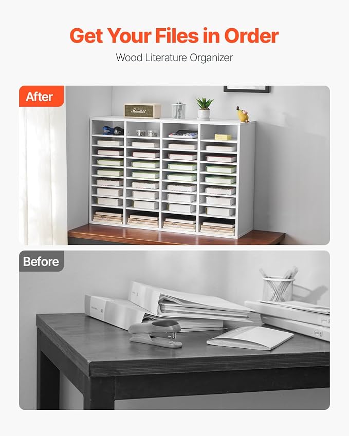 VEVOR Literature Organizer, 36 Compartments Office Mailbox with Adjustable Shelves, Wooden Mailbox Sorter Medium Density Fiberboard Office Home Classroom Storage for Files, Documents, Papers, White - Image 4