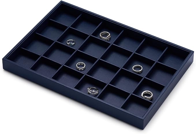 Oirlv Stackable Premium Leather Jewelry Trays 24 Grid Jewelry Organizer for Drawer Rings Earrings Holder Organizer - Image 4