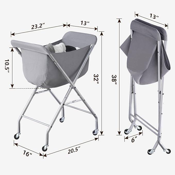 ELYKEN Laundry Cart with Wheels, 32”H Easy Rolling Laundry Hamper with Removable Liner Bag, Sturdy Metal Frame Clothes Basket with 4 Casters and 2 Brakes - Image 3