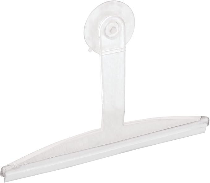 iDesign 22300 Plastic Plastic Suction Squeegee with Storage Hook Shower, Window, and Mirror Accessory for Master, Guest, Kids' Bathroom Cleaning, 12" x 10", Clear by iDesign