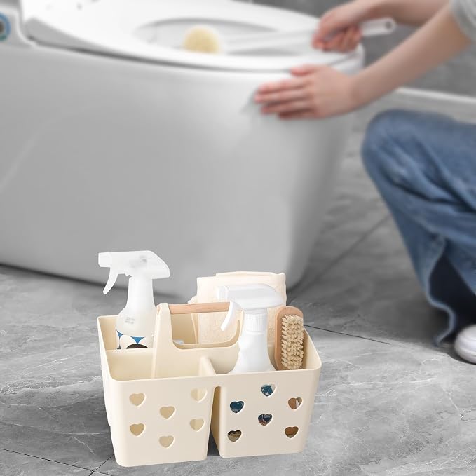 Anyoifax Portable Shower Caddy Plastic Shower Basket Organizer Divided Bathroom Caddy Storage Cleanning Caddy Tote with Handle for College, Dorm Room, Kitchen, Beige - Image 5