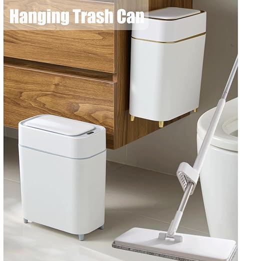 Yatmung 2-Pack - Automatic Compact Trash Can with Touchless Lid Smart Garbage Can - Waste Basket for Bathroom, Bedroom, Laundry Room, Small Spaces - Motion Sensor Trash Bin - White with Gold Edge - Image 3