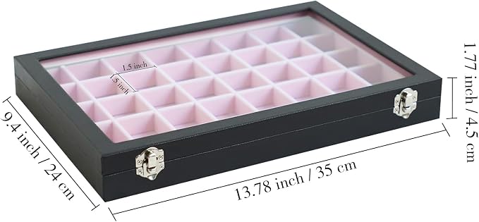 Stratalife Jewelry Organizer 40 Grid Pink Black Jewelry Tray with Clear Dust-proof Lid Velvet Earring Organizer Necklace Rings Holder Display Drawer Storage Case for Women - Image 4