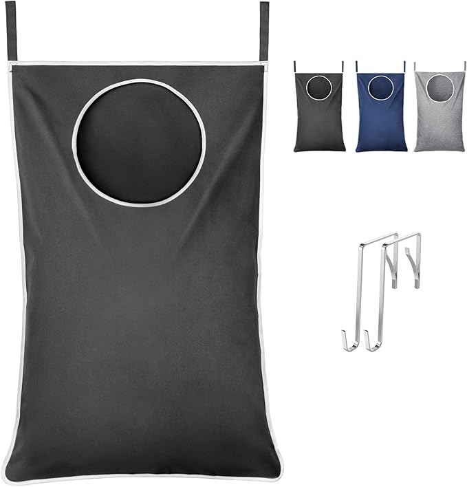 Lifewit 1 Pack Over Door Laundry Hamper, Large Collapsible Hanging Laundry Hamper, Hanging Laundry Basket Bag for Bathroom Bedroom Dirty Clothes Storage Organizer, Dark Gray by Lifewit