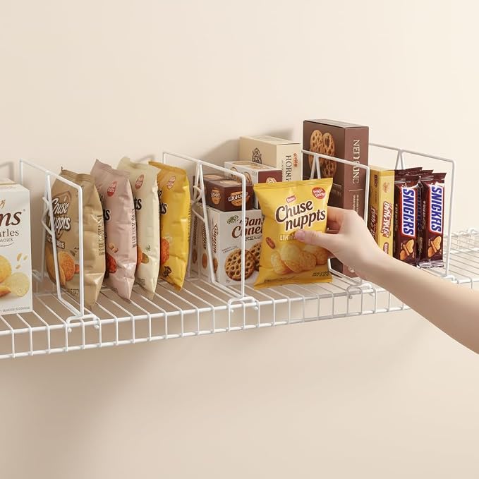 Wire Shelf Dividers - White Closet Organization & Storage Organizer - No Tool Shelf Divider for Wire Shelves - Metal Shelf Accessories – for 12“ Deep Wire Shelves – Tall 7” Height – 4 Pack - Image 9