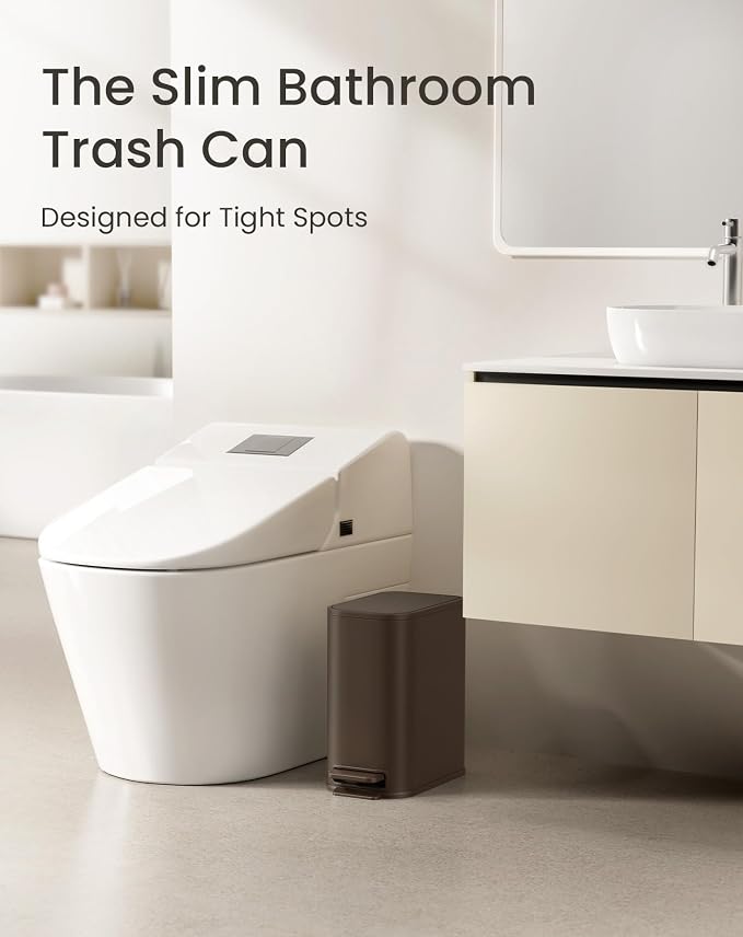 Cesun Small Bathroom Trash Can with Lid Soft Close, Step Pedal, 5 Liter / 1.3 Gallon Stainless Steel Garbage Can with Removable Inner Bucket, Waste Basket for Bathroom, Bedroom (Brown) - Image 2