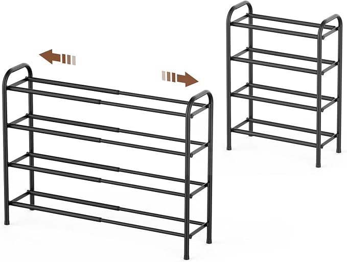 Gonfoam 4-Tier Expandable Shoe Rack,Adjustable Shoe Shelf Storage Organizer Heavy Duty Metal Free Standing Shoe Rack for Entryway Closet Doorway (Black) by Gonfoam