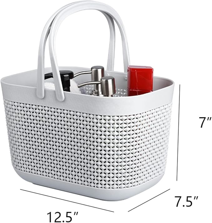 UUJOLY Portable Shower Caddy Basket Tote, Plastic Storage Basket with Handles Organizer Bins for Kitchen Bathroom College Dorm, Grey 2 Pack - Image 3