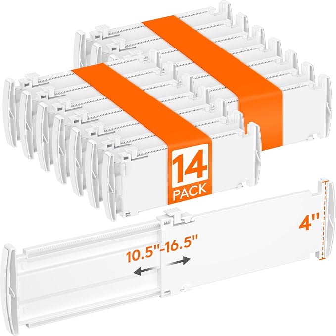 Lifewit 4" Tall 14 Pack Drawer Dividers, 27-42cm/10.5-16.5" Expandable Drawer Divider for Clothes, Adjustable Dresser Drawer Organizers, Drawers Separators for Dresser/Bathroom/Closet/Kitchen White by Lifewit