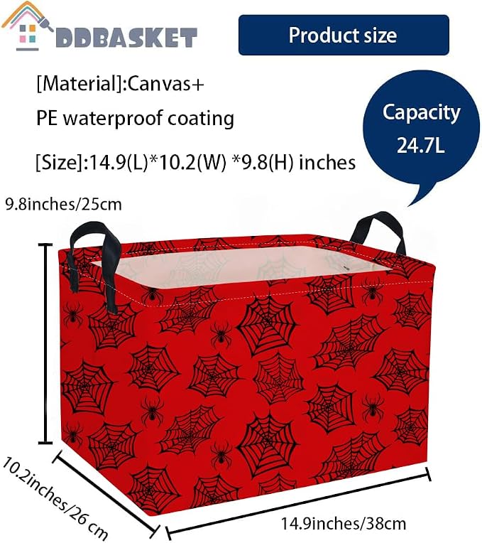 Rectangular Kids Baskets Spider Basket Cute Storage Bins Organizer Box Boys Room Decor for Home.(Red spider) - Image 2