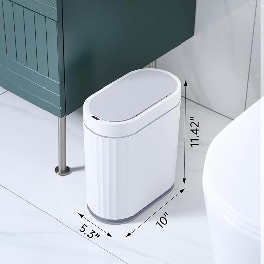 ELPHECO Bathroom Trash can Motion Sensor, AutomaticGarbage can, Slim Plastic Smart Trash Bin with Lid, Commercial Intelligent Wastebaskets for Bedroom, Bathroom, Office, White Grey - Image 2