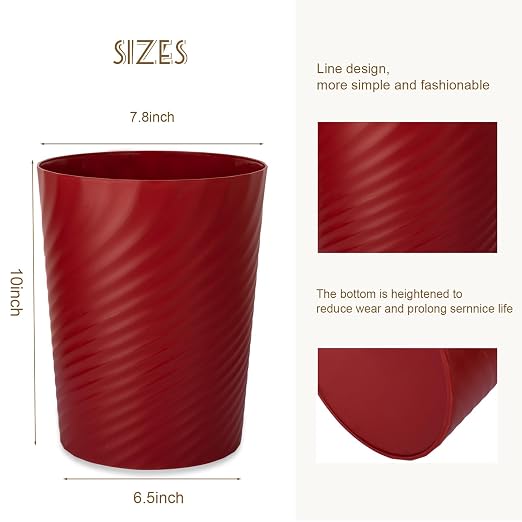 UUJOLY Plastic Small Trash Can Wastebasket, Garbage Container Basket for Bathrooms, Laundry Room, Kitchens, Offices, Kids Rooms, Dorms, (Red, 1.8 Gallon) - Image 3