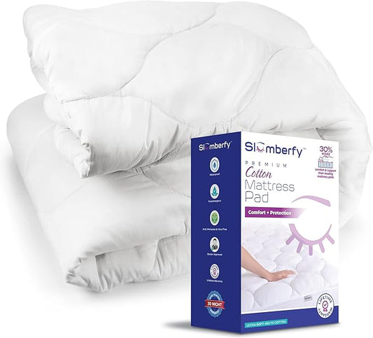 Cal King Size Waterproof Premium Mattress Pad by Slumberfy – Quilted Fitted 400 TC Cotton Mattress Protector - All Natural & Breathable Fabric, Cooling Topper (72x84 in)