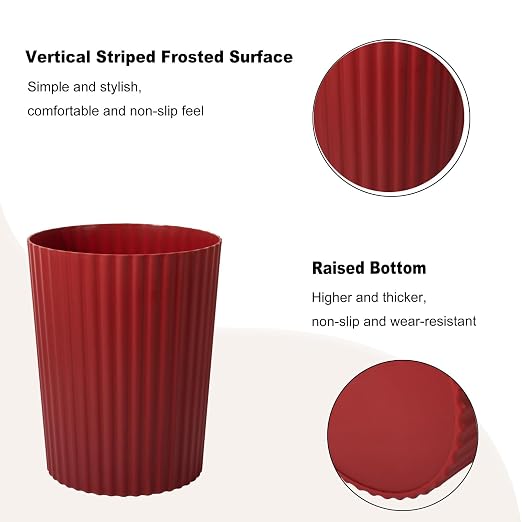 JiatuA Small Trash Can Plastic Wastebasket Round Garbage Container Bin for Bathroom, Kitchen, Bedroom, Home Office, College Dorm, Dark Red - Image 3