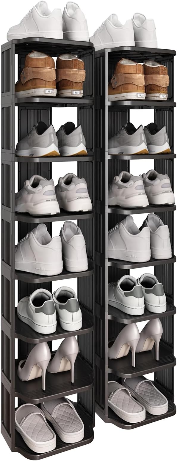 Kitstorack Stackable 16-Tier Shoe Rack for Closet & Entrance - Tall, Narrow, Vertical Shoe Stand - Plastic, Free Standing - Ideal for Small Spaces by Kitstorack
