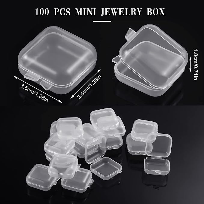 Chunful 100 Pack Mini Clear Plastic Jewelry Box Earring Organizers Small Storage Containers with Hinged Lid for Earrings Pearl Bracelets and Small Accessories - Image 7