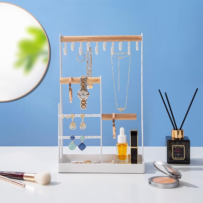 ProCase Cute Jewelry Stand, Aesthetic Jewelry Organizer for Dresser Vanity, Jewelry Holder Display for Necklaces Earrings, Gifts for Teen Girls Women, Bedroom Dorm Decor -Medium, White - Image 2