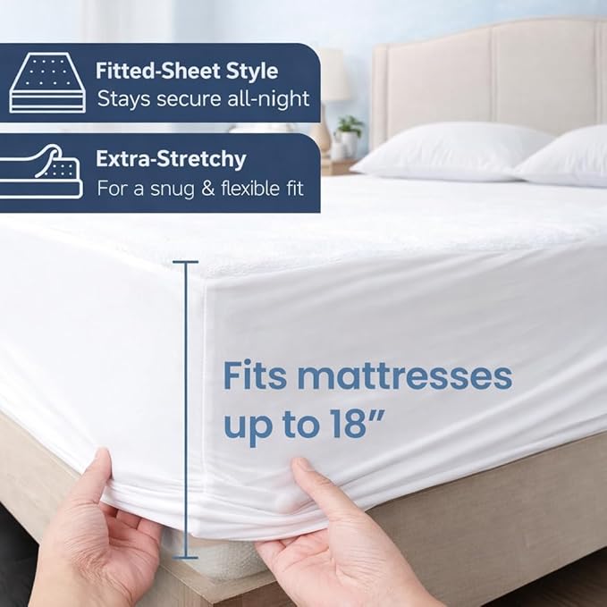 Comfort Beddings 100% Organic Cotton Mattress Protector Twin Size Mattress Cover 250GSM, Waterproof, Noiseless Fitted Bed Cover Protector with 8"-18" Deep Pocket