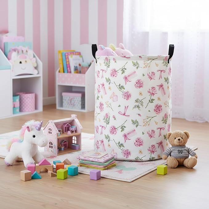 Baby Laundry Basket Baby Nursery Hamper Kids Laundry Basket Toy Storage Bin for Boys Room Decor Gift Baskets for Bedroom Bathroom(Gift Flower) - Image 3