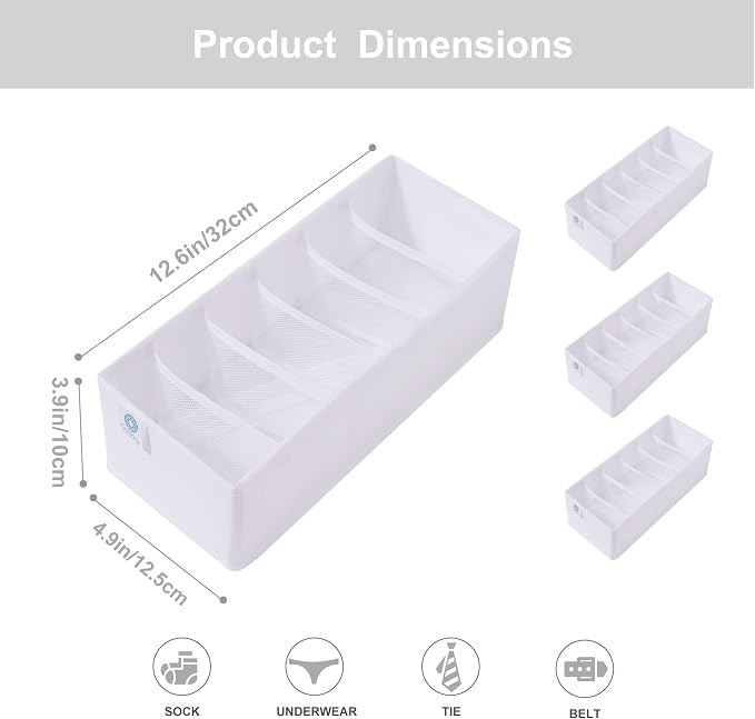 Qozary 3 Pack Sock Underwear Drawer Organizer Dividers, Collapsible Cabinet Closet Storage Boxes for Clothes, Socks, Lingerie, Underwear, Tie, Belt, Baby, Bedroom - Image 2