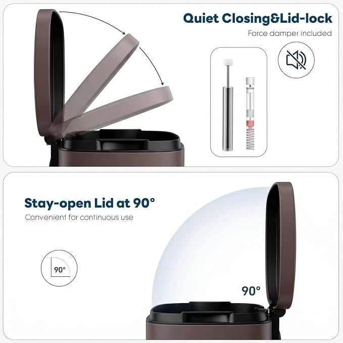 8 Gal Kitchen Trash Can, 30L Recycling or Garbage Bin, Brushed Stainless Steel Waste Basket, Soft&Quiet Close Dustbin, with Step-On Pedal, Removable Inner Bucket, for Home, Office, Living Room - Image 4