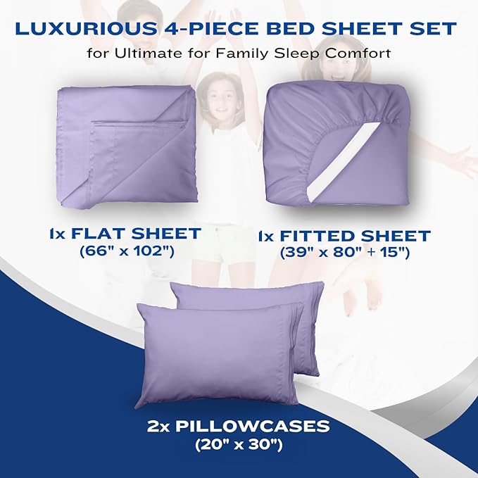 DREAMCARE Twin XL Sheet Sets - 4 pcs Breathable Cooling Bed Sheets - up to 15" Deep Pocket Twin XL Sheets Set with Side Pockets - Extra Soft 100% Brushed Hypoallergenic Hotel Luxury Bedding - Lavender