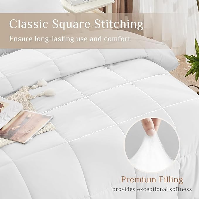 JOLLYVOGUE Twin Comforter Set, Ultra-Soft Bed in a Bag Twin Size 5 Pieces, Oeko-TEX Certified Bedding Set with Down Alternative Comforter, Sheets, Pillowcases & Shams, White