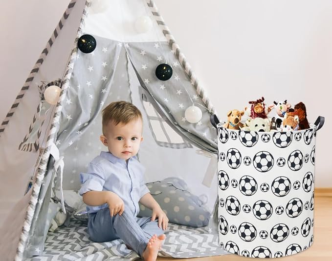 Kids Laundry Basket Soccer Hamper for Nursery Hamper Cute Kids Storage Bin Organizer Room Decor for Home(Black soccer) - Image 5
