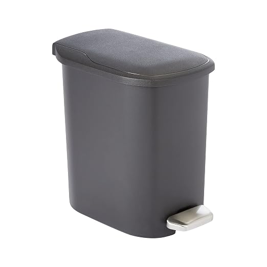 Amazon Basics Compact Plastic Bathroom Trash Can with Soft-Close Lid, Hands-Free Foot Pedal, Removable Inner Bucket, 6L / 1.6 Gallon, Black by AmazonBasics
