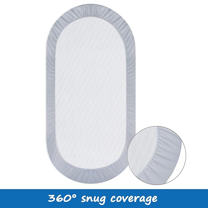 Bassinet Mattress Pad Cover Fit for Hourglass/Oval Bassinet Mattress, Waterproof Bassinet Mattress Protector Quilted Bassinet Sheets (32"x17") 2 Pack for Boys & Girls, Gray